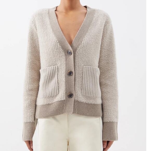 Lisa Yang Sonia Cardigan Sweater Sand Mole Bouclé Knit Cashmere Sz 1 S / M $890 - Picture 2 of 16